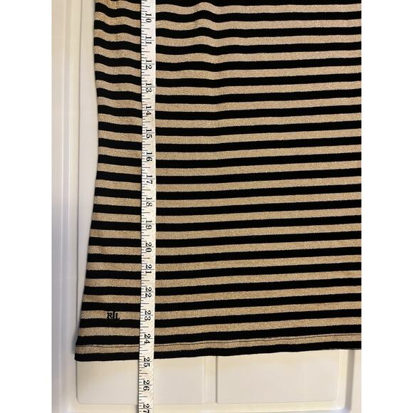 Lauren Ralph Lauren Shirt Women’s Large Black Gold Metallic Striped Stretch Top - Picture 8 of 8